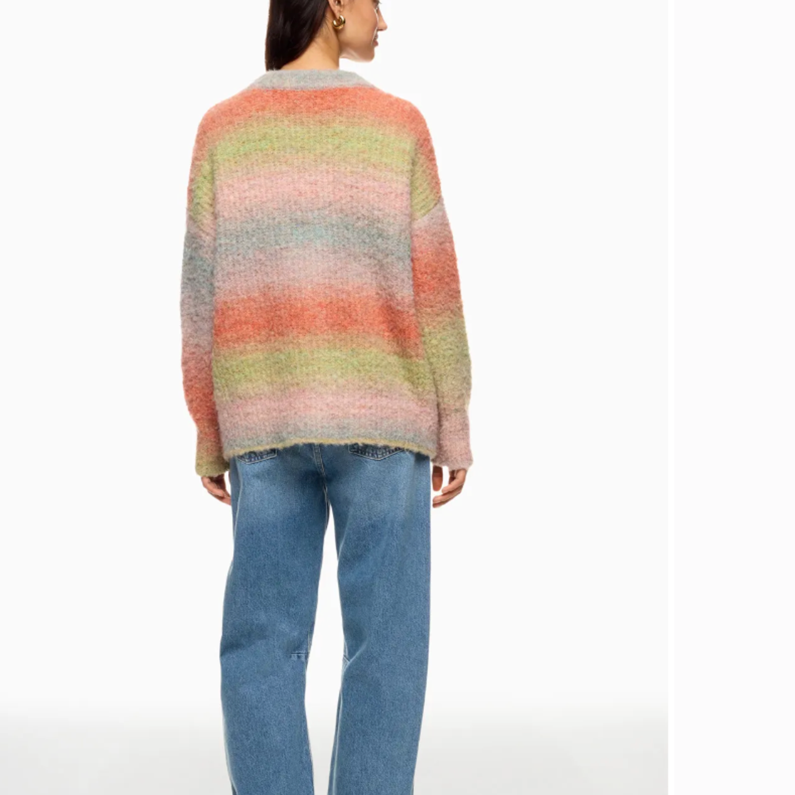 Blanknyc Orange Striped Cardigan Sweater Xs Oversized Fuzzy Grandpa V-Neck $88 — image 3 of 8